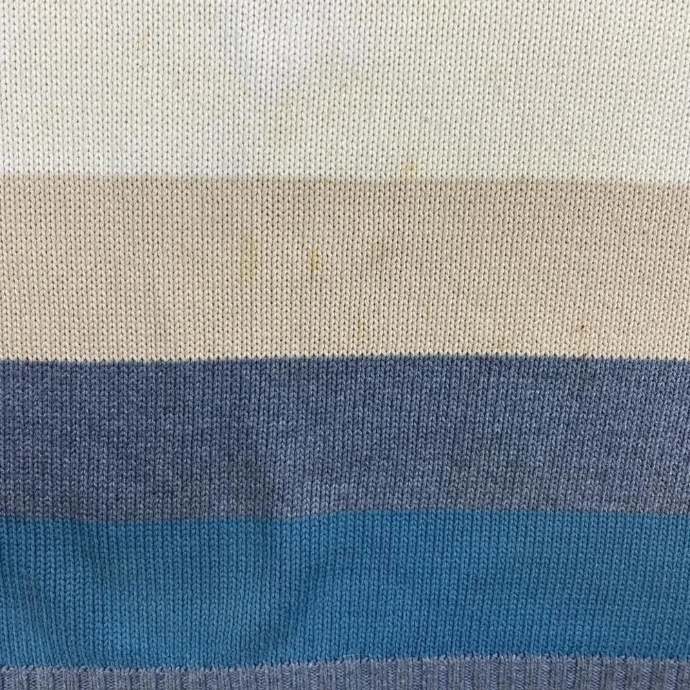 Vintage 90s St Johns Bay Sweater Size XL Blue Gray Striped Knit Pullover Boho